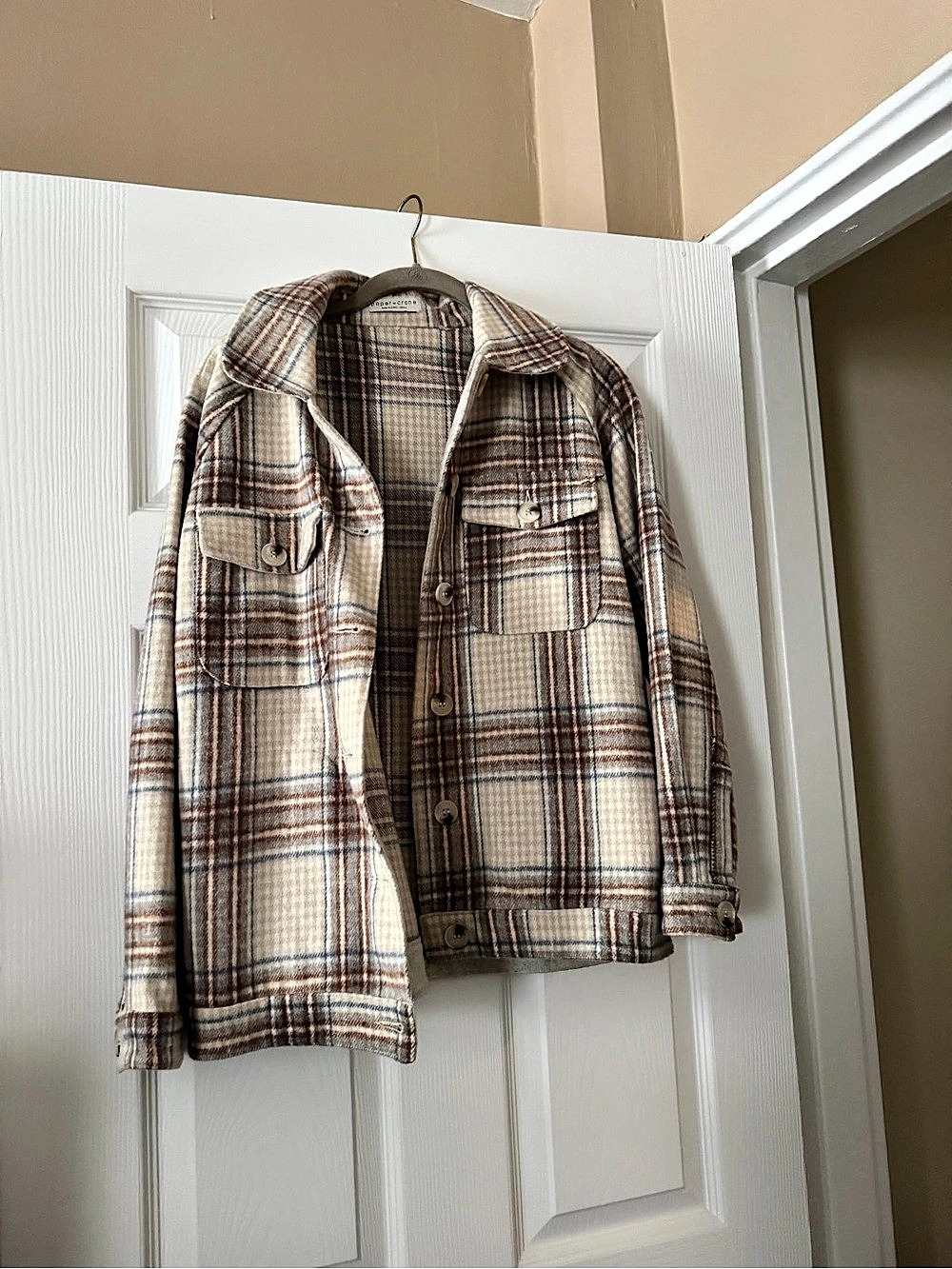 paper crane Plaid Jacket in Brown & Cream Size Small Like New